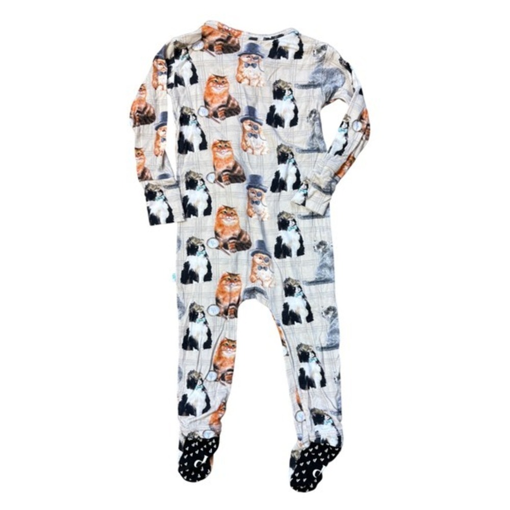 Posh‎ Peanut Detective Cats Bamboo Viscose Footed Sleeper 6-9 Months Tan Plaid - Picture 4 of 4